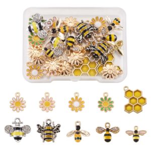 1 Box Bees Daisy Honeycomb Alloy Enamel Charms