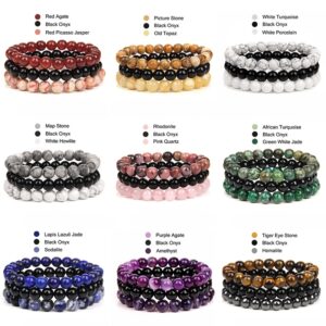 8mm Natural Stone Bracelet Set 3Pcs