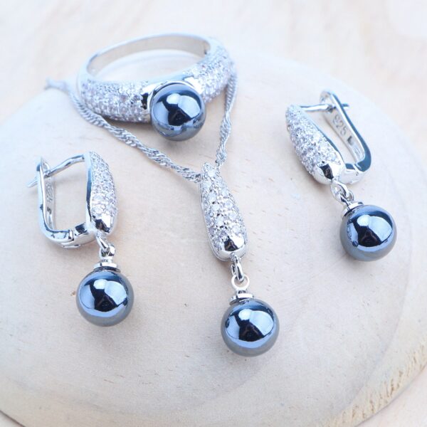 925 Silver Black Pearls Natural White CZ Jewellery Sets