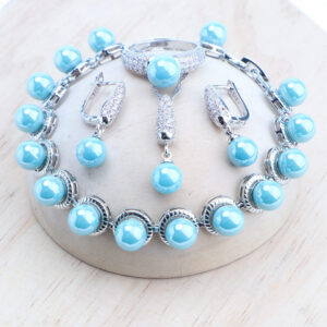 925 Silver Black Pearls Natural White CZ Jewellery Sets