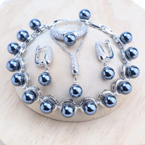 925 Silver Black Pearls Natural White CZ Jewellery Sets