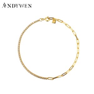 18k Gold 925 Sterling Silver Zircon Splice Chain Bracelet