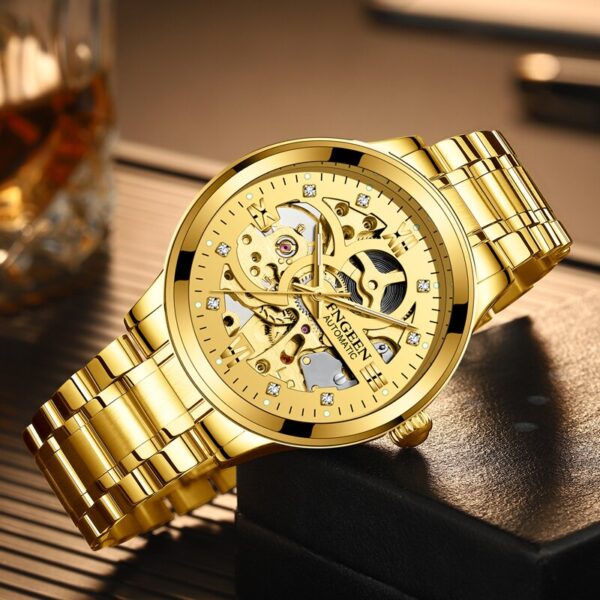 Gold Automatic S/S Strap Skeleton Mechanical Watch - Image 3