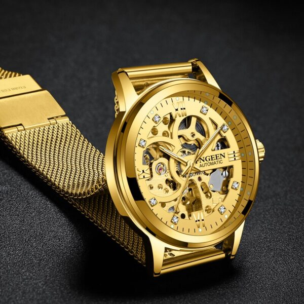 Gold Automatic S/S Strap Skeleton Mechanical Watch - Image 4