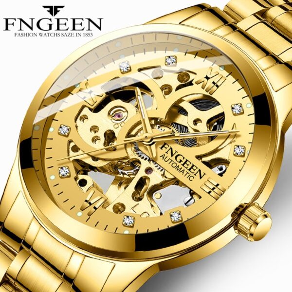 Gold Automatic S/S Strap Skeleton Mechanical Watch