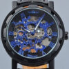 Black Leather Band Stainless Steel Skeleton Mechanical Watch - Image 3