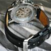 Black Leather Band Stainless Steel Skeleton Mechanical Watch - Image 6