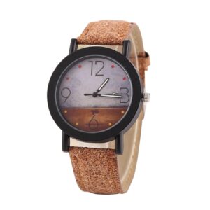 Unisex Flower Surface Wood Grain Leather Watch