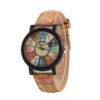 Unisex Flower Surface Wood Grain Leather Watch - Image 4