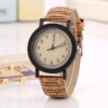 Unisex Flower Surface Wood Grain Leather Watch - Image 5