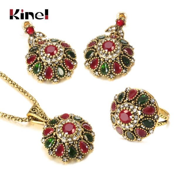 Ethnic Bride Crystal Flower Earring Ring Jewellery Set