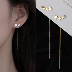 Long Wire Thread Chain Star Heart Beads Drop Earrings