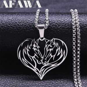 Love Heart Couple Horse Pendant Necklace