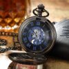 Luxury Retro Golden Hollow Skeleton Mechanical Pocket Watch - Image 2