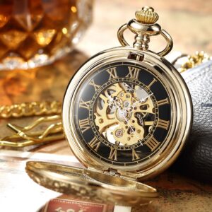 Luxury Retro Golden Hollow Skeleton Mechanical Pocket Watch
