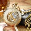 Luxury Retro Golden Hollow Skeleton Mechanical Pocket Watch - Image 5