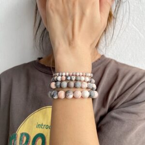 Natural Frosted Pink Zebra Mineral Stone Bracelets