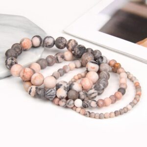 Natural Frosted Pink Zebra Mineral Stone Bracelets