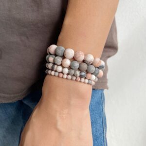 Natural Frosted Pink Zebra Mineral Stone Bracelets