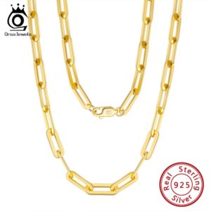 Unisex 14k Gold-Plated 925 Silver Paperclip Chain Necklace