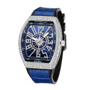 Waterproof Shinning Quartz Blue Leather Strap Watch
