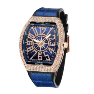 Waterproof Shinning Quartz Blue Leather Strap Watch