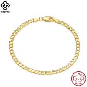 18k Gold 925 Sterling Silver 3mm Cuban Chain Bracelet