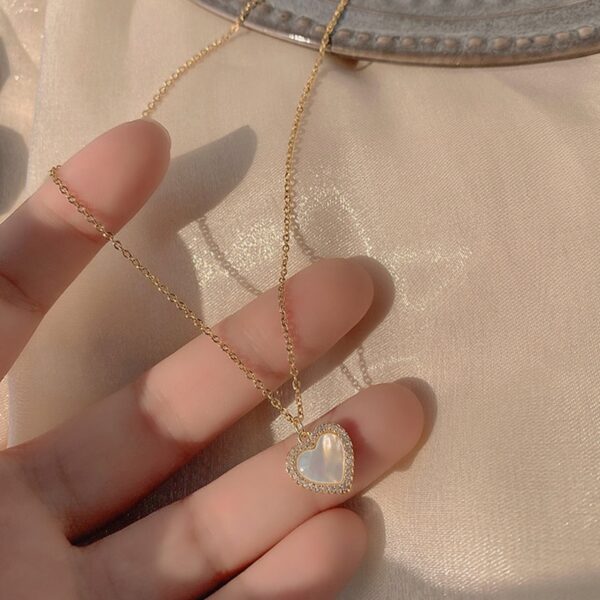 14K Real Gold Heart Shaped Opal Chain Pendant Necklace