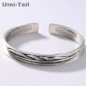 Authentic 925 Tibetan Silver Feather Bracelet