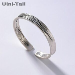 Authentic 925 Tibetan Silver Feather Bracelet