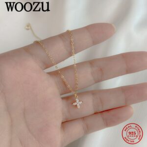 925 Sterling Silver Four Leaf Clover Zircon Pendant Necklace