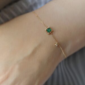 14k Gold-Plated Chain Square Green Zircon Bracelet
