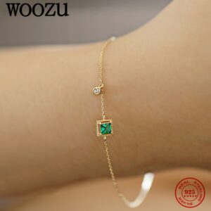 14k Gold-Plated Chain Square Green Zircon Bracelet