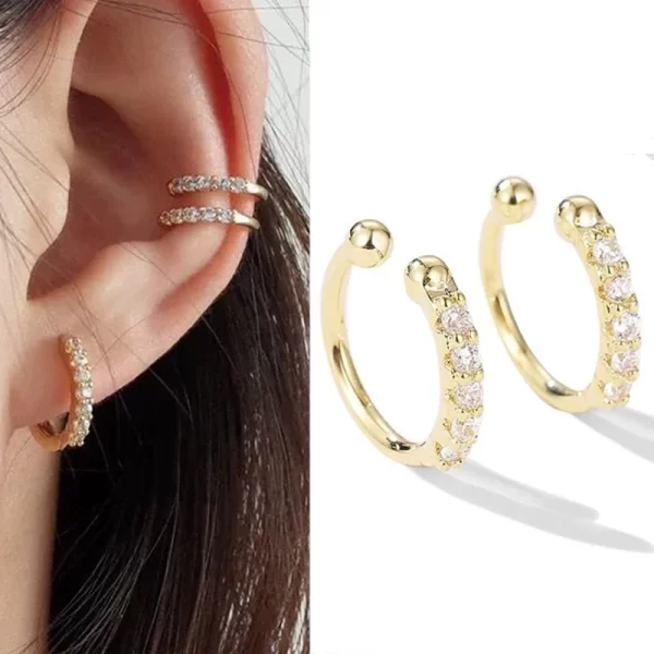 2 Pcs/Bag Non-Pierced Clip-on Crystal Ear Cuffs