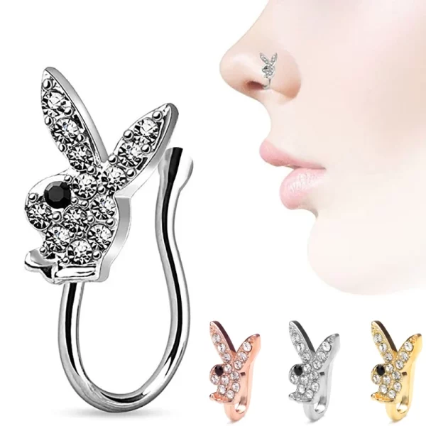 Unisex Crystal Rabbit Fake Nose Piercing Body Jewellery