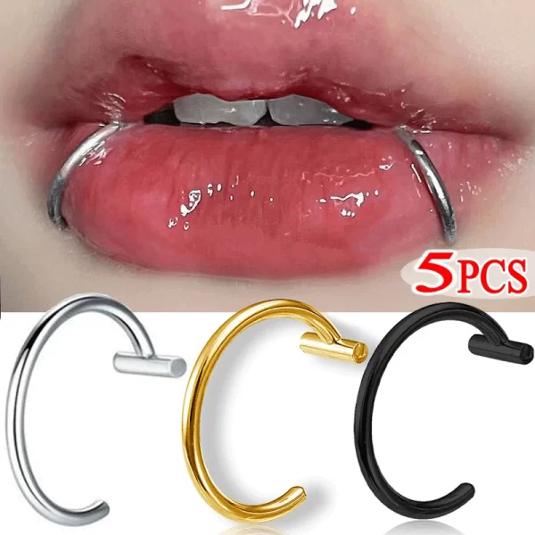 5Pcs Titanium Steel Clip-On Lip Ring/Nose Ring