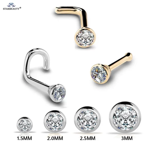 1Pc 20G 1.5/2/2.5/3mm Zircon Gem Piercing Bone Nose Stud