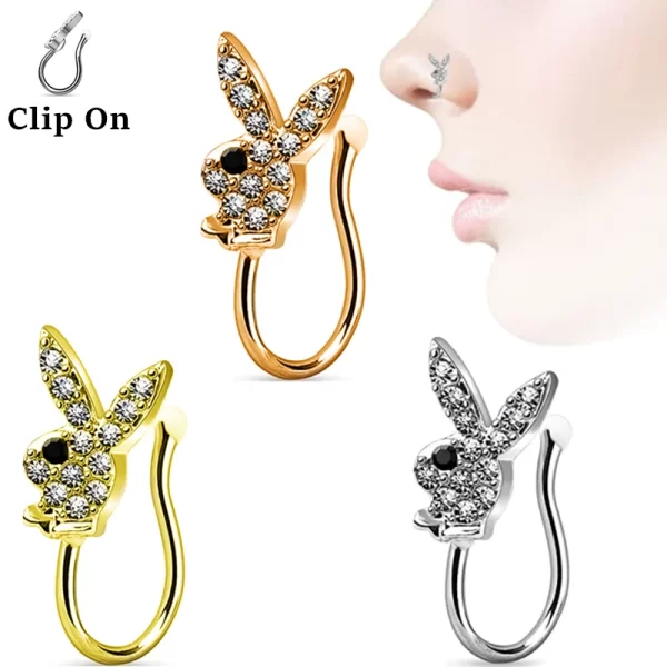 Unisex Crystal Rabbit Fake Nose Piercing Body Jewellery