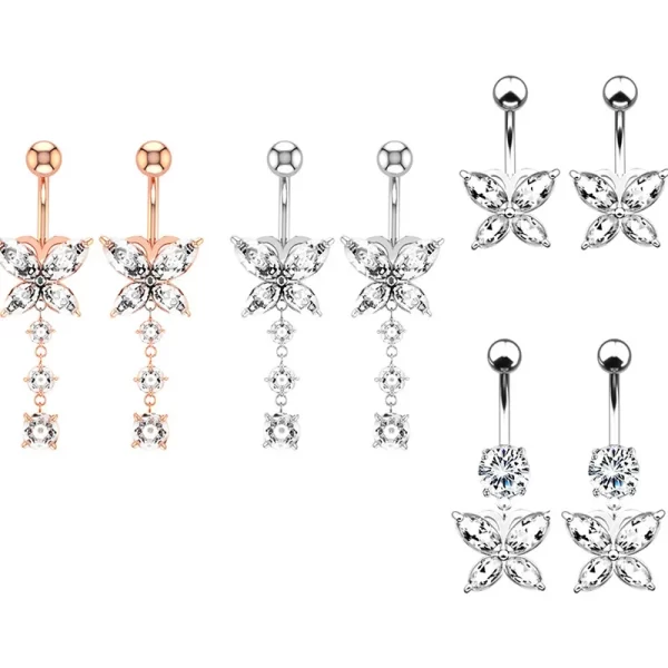 1Pcs Stainless Steel CZ Belly Button Ring