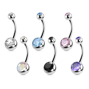 1Pc Titanium Crystal Gem Curved Belly Button Rings
