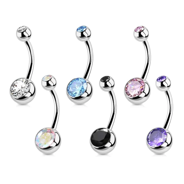 1Pc Titanium Crystal Gem Curved Belly Button Ring