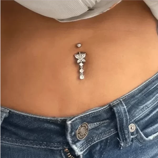 1Pcs Stainless Steel CZ Belly Button Ring