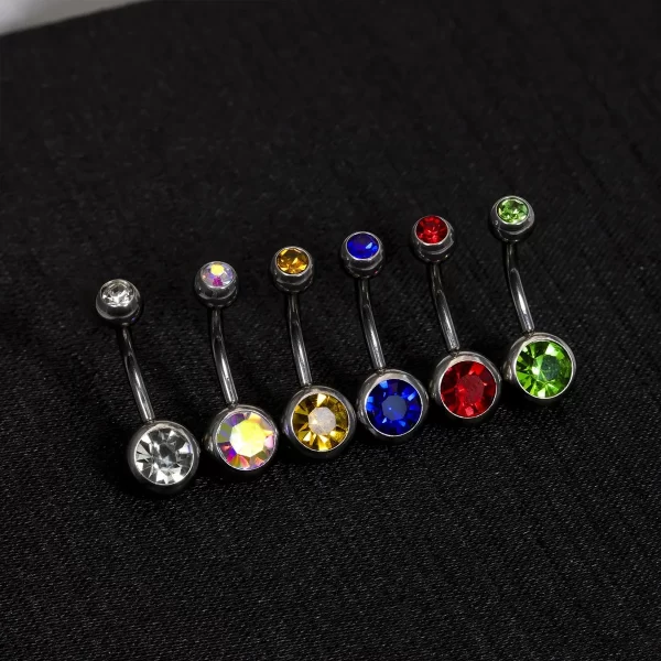 1Pc Titanium Crystal Gem Curved Belly Button Ring