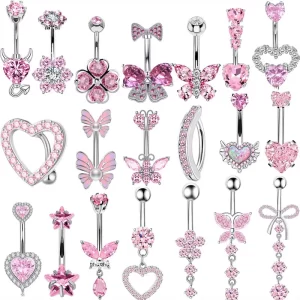 1Pcs Cute Stainless Steel Pink Belly Button Rings