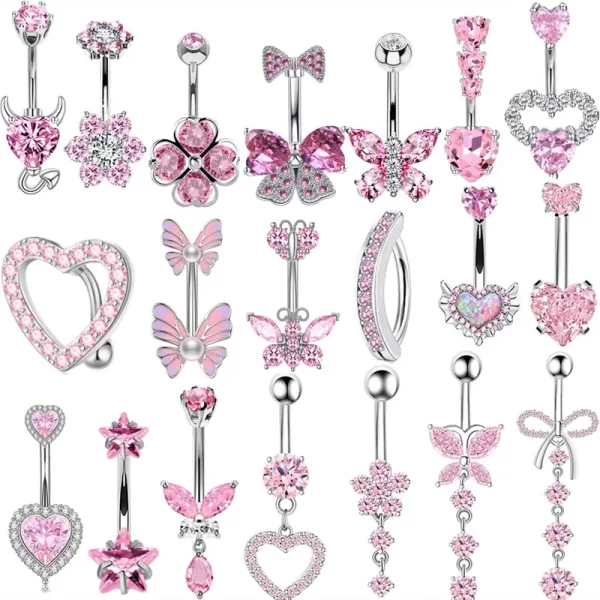 1Pcs Cute Stainless Steel Pink Belly Button Ring