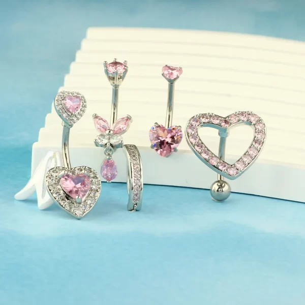 1Pcs Cute Stainless Steel Pink Belly Button Ring