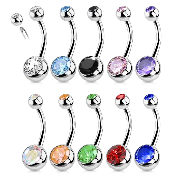 1Pc Titanium Crystal Gem Curved Belly Button Ring