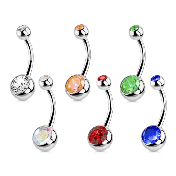 1Pc Titanium Crystal Gem Curved Belly Button Ring