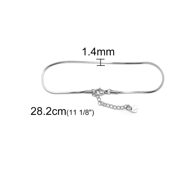 Snake Chain 304 Stainless Steel Silver Colour Anklet