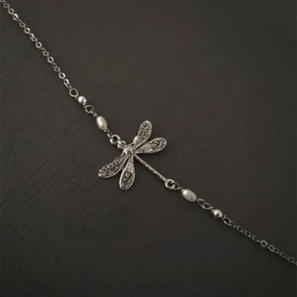 Dragonfly Charm Anklet with Silverstone Chain